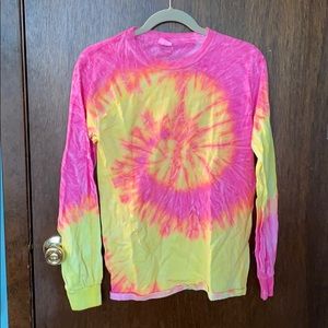Neon Yellow and Pink Tie-Dye Long Sleeve Shirt
